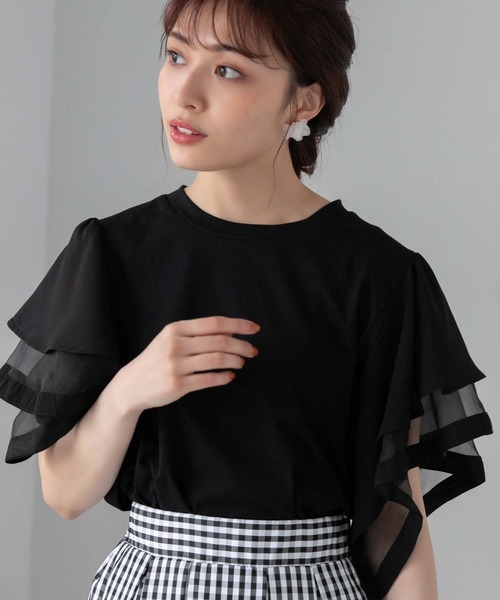 Edit Sheen(エディットシーン)の「フリルシフォンスリーブトップス(Tシャツ/カットソー・レディース・ホワイト/ブラック・M)」の16枚目の写真