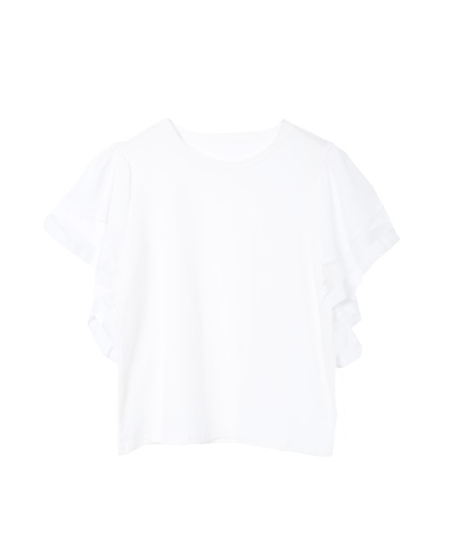 Edit Sheen(エディットシーン)の「フリルシフォンスリーブトップス(Tシャツ/カットソー・レディース・ホワイト/ブラック・M)」の3枚目の写真