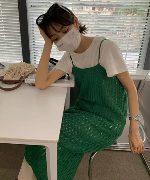 Auntie Rosa（アンティローザ）の「編みニットキャミワンピース（ワンピース・レディース・グリーン・FREE）」の5枚目の写真