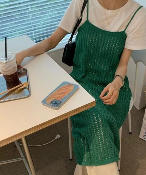 Auntie Rosa（アンティローザ）の「編みニットキャミワンピース（ワンピース・レディース・グリーン・FREE）」の6枚目の写真