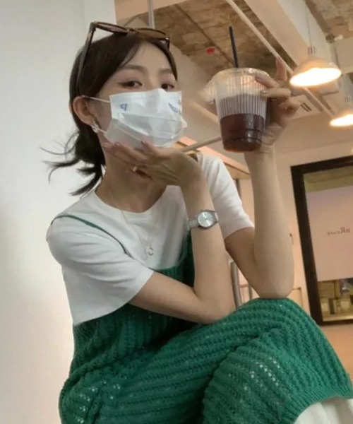 Auntie Rosa（アンティローザ）の「編みニットキャミワンピース（ワンピース・レディース・グリーン・FREE）」の3枚目の写真