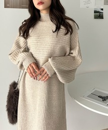 〈セットアップニット〉アルパカタッチハイネックショート丈プルオーバー&ノースリーブワンピース