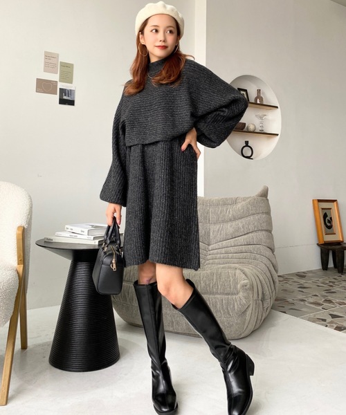 moment+(モーメントプラス)の「〈セットアップニット〉アルパカタッチハイネックショート丈プルオーバー&ノースリーブワンピース(ワンピース・レディース・グレー/チャコールグレー/ベージュ/アイボリー/ブラウン/ナチュラル・FREE/L/M)」の13枚目の写真