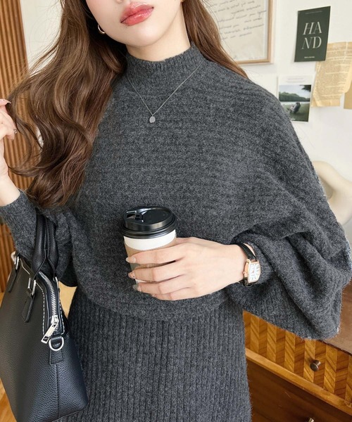 moment+(モーメントプラス)の「〈セットアップニット〉アルパカタッチハイネックショート丈プルオーバー&ノースリーブワンピース(ワンピース・レディース・グレー/チャコールグレー/ベージュ/アイボリー/ブラウン/ナチュラル・FREE/L/M)」の20枚目の写真