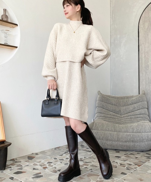 セール】〈セットアップニット〉アルパカタッチハイネックショート丈