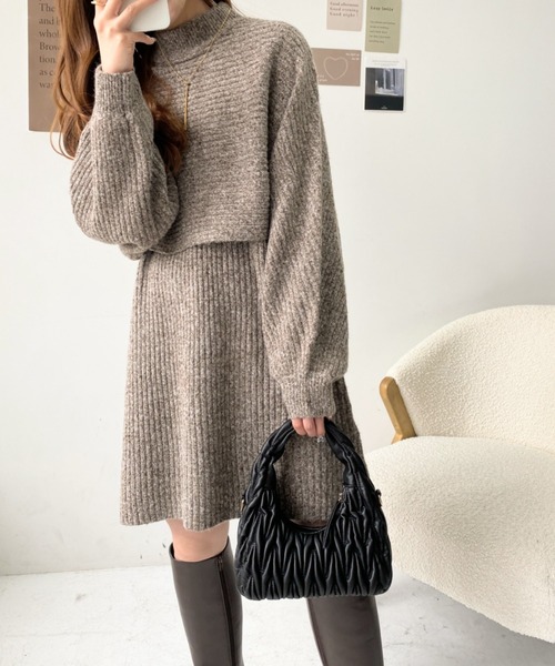 セール】〈セットアップニット〉アルパカタッチハイネックショート丈