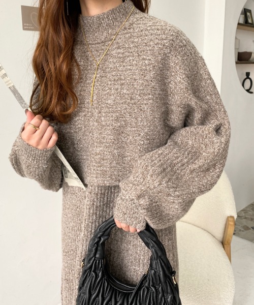 moment+(モーメントプラス)の「〈セットアップニット〉アルパカタッチハイネックショート丈プルオーバー&ノースリーブワンピース(ワンピース・レディース・グレー/チャコールグレー/ベージュ/アイボリー/ブラウン/ナチュラル・FREE/L/M)」の12枚目の写真