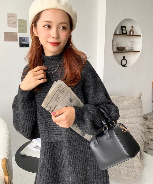 moment+(モーメントプラス)の「〈セットアップニット〉アルパカタッチハイネックショート丈プルオーバー&ノースリーブワンピース(ワンピース・レディース・グレー/チャコールグレー/ベージュ/アイボリー/ブラウン/ナチュラル・FREE/L/M)」の9枚目の写真