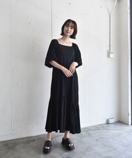 RETRO GIRL（レトロガール）の「バルーン袖ティアードOP（ワンピース・レディース・ライトグレー/ブラック/グリーン・FREE）」の5枚目の写真