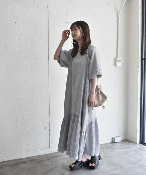 RETRO GIRL（レトロガール）の「バルーン袖ティアードOP（ワンピース・レディース・ライトグレー/ブラック/グリーン・FREE）」の14枚目の写真