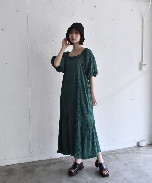 RETRO GIRL（レトロガール）の「バルーン袖ティアードOP（ワンピース・レディース・ライトグレー/ブラック/グリーン・FREE）」の21枚目の写真