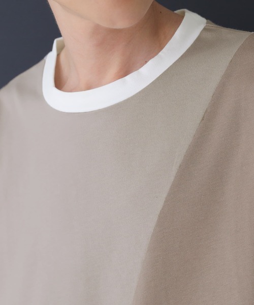 osharewalker（オシャレウォーカー）の「『配色アシメ切替コットンロンT』（Tシャツ/カットソー・メンズ・オフホワイト/ブラック・2/3）」の12枚目の写真