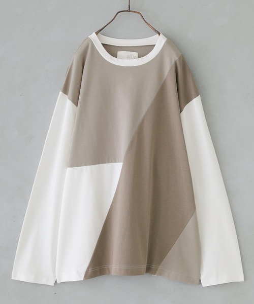 osharewalker（オシャレウォーカー）の「『配色アシメ切替コットンロンT』（Tシャツ/カットソー・メンズ・オフホワイト/ブラック・2/3）」の19枚目の写真