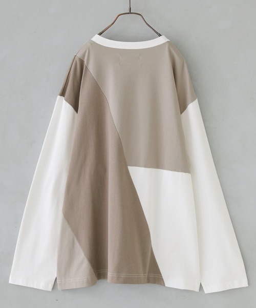 osharewalker（オシャレウォーカー）の「『配色アシメ切替コットンロンT』（Tシャツ/カットソー・メンズ・オフホワイト/ブラック・2/3）」の18枚目の写真