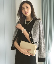 RUIRUE BOUTIQUE（ルイルエブティック）の「【日本製】ツイードニットアンサンブル ｜ ツイード調 クルーネック カーディガン  ワンピース 半袖 長袖 ベーシック シンプル パールボタン（ワンピース・レディース）」