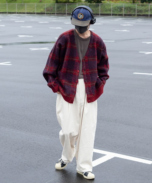 Perushu（ペルーシュ）の「モヘアライクチェックニットカーディガン（カーディガン/ボレロ・メンズ・ボルドー/オリーブ/オレンジ・MEDIUM/LARGE）」の12枚目の写真