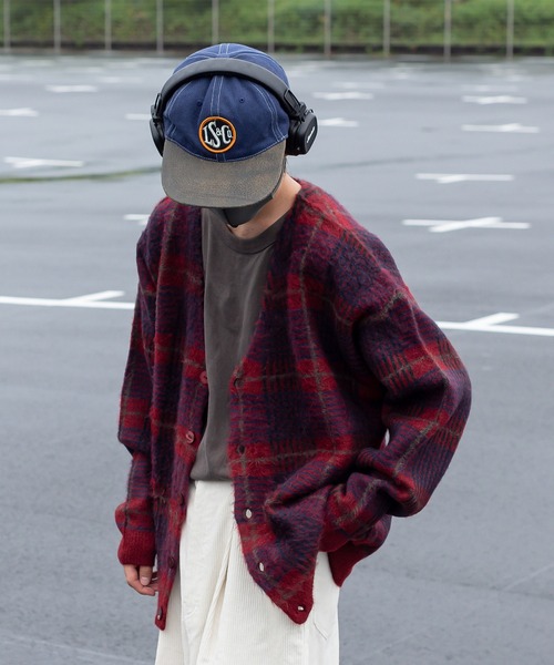 Perushu（ペルーシュ）の「モヘアライクチェックニットカーディガン（カーディガン/ボレロ・メンズ・ボルドー/オリーブ/オレンジ・MEDIUM/LARGE）」の18枚目の写真