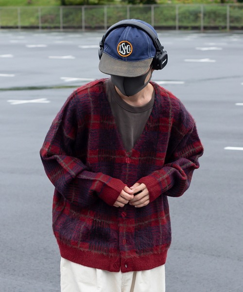 Perushu（ペルーシュ）の「モヘアライクチェックニットカーディガン（カーディガン/ボレロ・メンズ・ボルドー/オリーブ/オレンジ・MEDIUM/LARGE）」の21枚目の写真