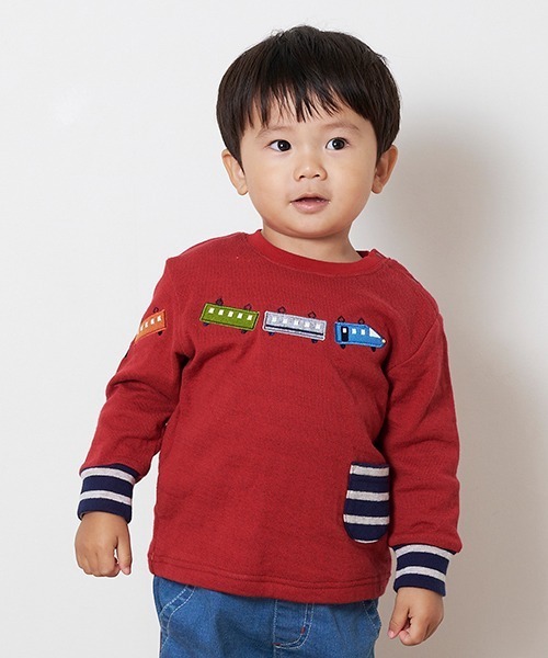 kladskap（クレードスコープ）の「電車接結長袖Tシャツ（Tシャツ/カットソー・キッズ・レッド/マスタード・110cm/100cm/90cm/120cm/80ｃｍ）」の2枚目の写真