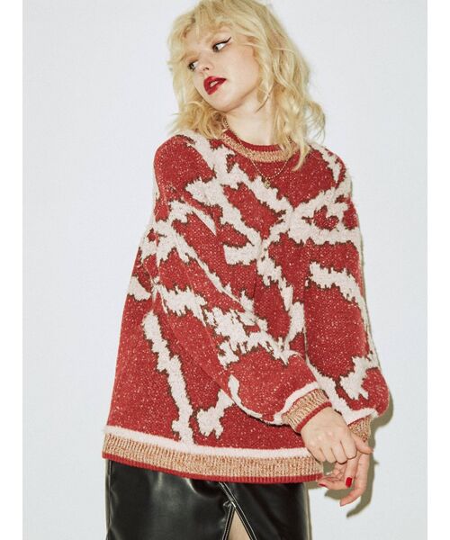 jouetie（ジュエティ）の「クレイジージャカードニット（ニット/セーター・レディース・ブラック/グレー/ボルドー・MEDIUM）」の3枚目の写真