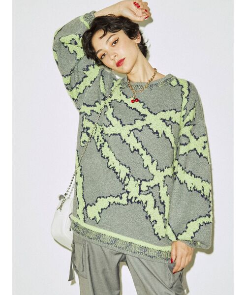 jouetie（ジュエティ）の「クレイジージャカードニット（ニット/セーター・レディース・ブラック/グレー/ボルドー・MEDIUM）」の6枚目の写真