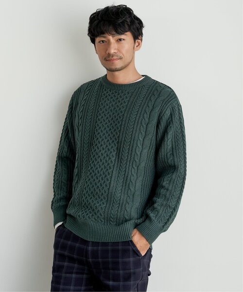 ikka（イッカ）の「【洗濯機で洗える】抗菌アランケーブルリサイクルニット（ニット/セーター・メンズ・グレー/オフホワイト/ターコイズブルー/ネイビー/オリーブ・M/S/XL/L）」の22枚目の写真