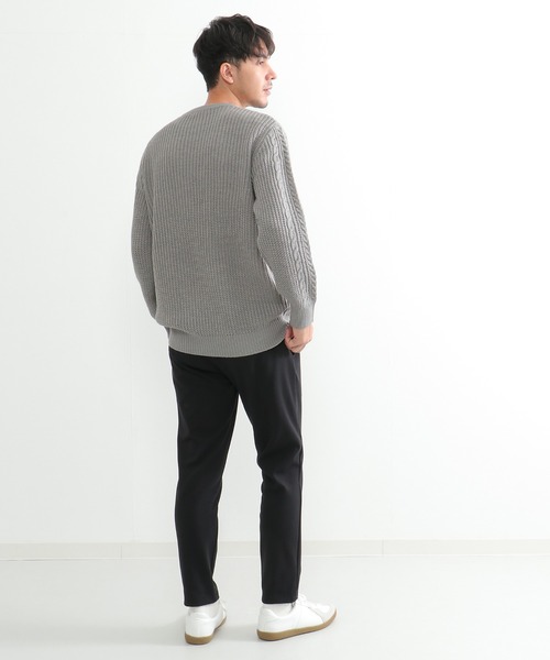 ikka（イッカ）の「【洗濯機で洗える】抗菌アランケーブルリサイクルニット（ニット/セーター・メンズ・グレー/オフホワイト/ターコイズブルー/ネイビー/オリーブ・M/S/XL/L）」の7枚目の写真