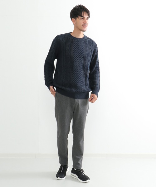 ikka（イッカ）の「【洗濯機で洗える】抗菌アランケーブルリサイクルニット（ニット/セーター・メンズ・グレー/オフホワイト/ターコイズブルー/ネイビー/オリーブ・M/S/XL/L）」の9枚目の写真