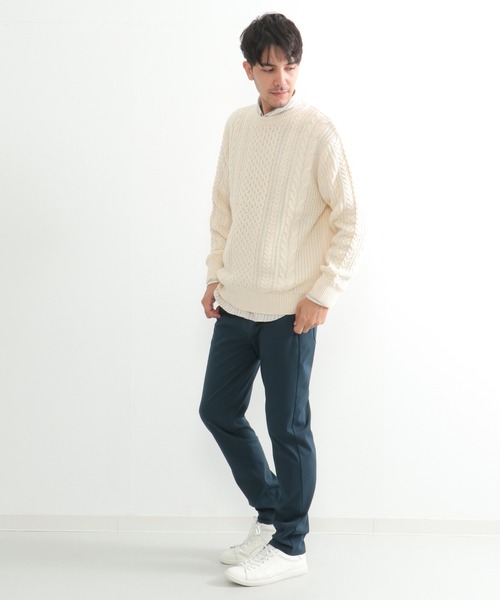 ikka（イッカ）の「【洗濯機で洗える】抗菌アランケーブルリサイクルニット（ニット/セーター・メンズ・グレー/オフホワイト/ターコイズブルー/ネイビー/オリーブ・M/S/XL/L）」の6枚目の写真