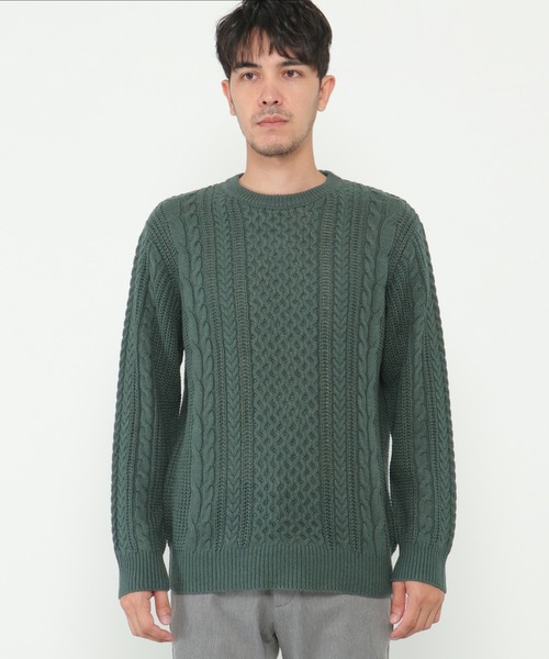 ikka（イッカ）の「【洗濯機で洗える】抗菌アランケーブルリサイクルニット（ニット/セーター・メンズ・グレー/オフホワイト/ターコイズブルー/ネイビー/オリーブ・M/S/XL/L）」の12枚目の写真