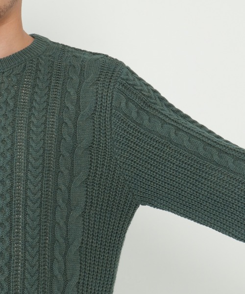 ikka（イッカ）の「【洗濯機で洗える】抗菌アランケーブルリサイクルニット（ニット/セーター・メンズ・グレー/オフホワイト/ターコイズブルー/ネイビー/オリーブ・M/S/XL/L）」の16枚目の写真