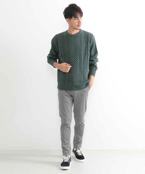 ikka（イッカ）の「【洗濯機で洗える】抗菌アランケーブルリサイクルニット（ニット/セーター・メンズ・グレー/オフホワイト/ターコイズブルー/ネイビー/オリーブ・M/S/XL/L）」の8枚目の写真