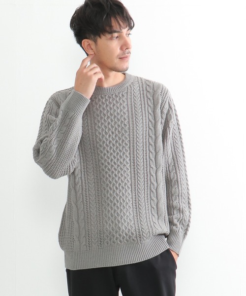 ikka（イッカ）の「【洗濯機で洗える】抗菌アランケーブルリサイクルニット（ニット/セーター・メンズ・グレー/オフホワイト/ターコイズブルー/ネイビー/オリーブ・M/S/XL/L）」の20枚目の写真