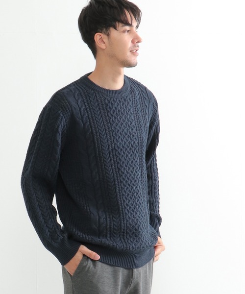 ikka（イッカ）の「【洗濯機で洗える】抗菌アランケーブルリサイクルニット（ニット/セーター・メンズ・グレー/オフホワイト/ターコイズブルー/ネイビー/オリーブ・M/S/XL/L）」の21枚目の写真