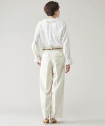 美品】martinique フリルカラーブラウス サックス ストライプ