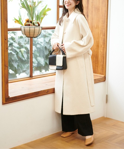 FREE'S MART（フリーズマート）の「◆ブークレベルト付きステンカラーコート（ステンカラーコート・レディース・グリーン/ホワイト/ブラウン・SMALL/MEDIUM）」の5枚目の写真