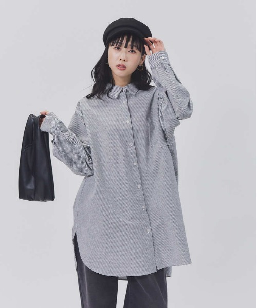 BACK NUMBER（バックナンバー）の「【BACK NUMBER】カラーストライプビッグシャツ（シャツ/ブラウス・レディース・ネイビー/ピンク/オレンジ/ブルー/グリーン・M-L）」の3枚目の写真