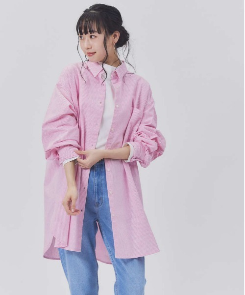 BACK NUMBER（バックナンバー）の「【BACK NUMBER】カラーストライプビッグシャツ（シャツ/ブラウス・レディース・ネイビー/ピンク/オレンジ/ブルー/グリーン・M-L）」の5枚目の写真