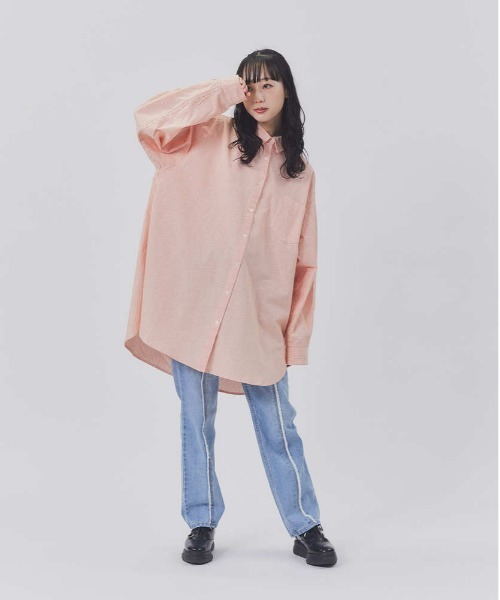 BACK NUMBER（バックナンバー）の「【BACK NUMBER】カラーストライプビッグシャツ（シャツ/ブラウス・レディース・ネイビー/ピンク/オレンジ/ブルー/グリーン・M-L）」の21枚目の写真