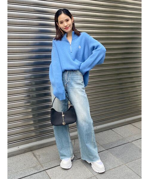 EVRIS(エヴリス)の「SUNNYハーフジップニットトップス(ニット/セーター・レディース・ブルー/ピンク/グリーン・FREE)」の6枚目の写真