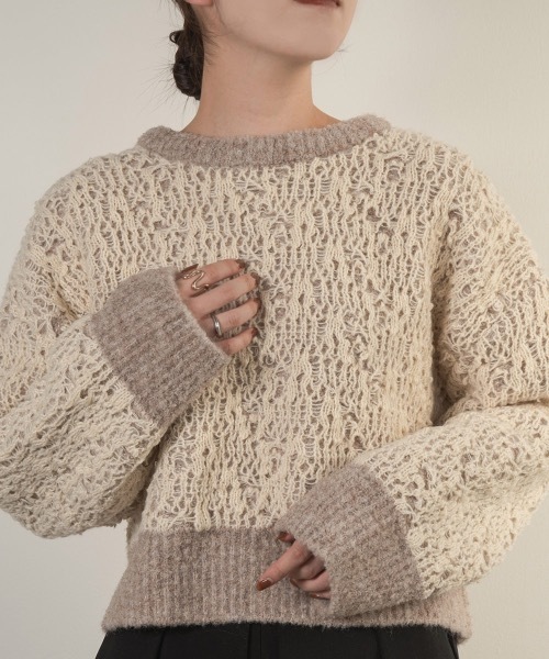 lawgy（ラウジー）の「mix color double jacquard knit（ニット/セーター・レディース・アイボリー/ブラウン・FREE）」の4枚目の写真