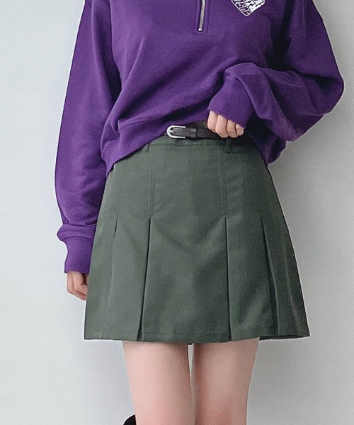 AS KNOW AS plus(アズノゥアズプラス)の「○ベルト付き チノ プリーツミニスカート(スカート・レディース・ブラック/カーキ/ベージュ・FREE)」の3枚目の写真