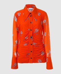 GANNI（ガニー）の「Printed Mesh Ruched Shirt（シャツ/ブラウス