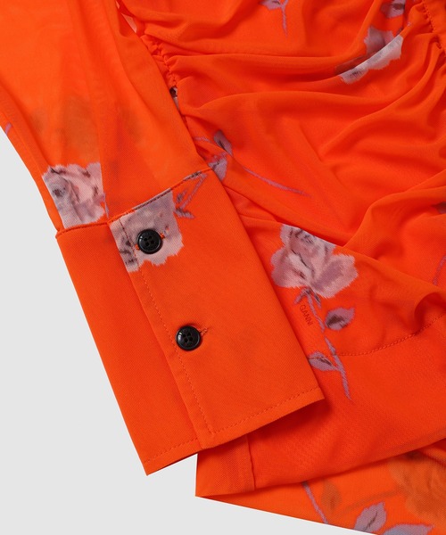 Printed Mesh Ruched Shirt