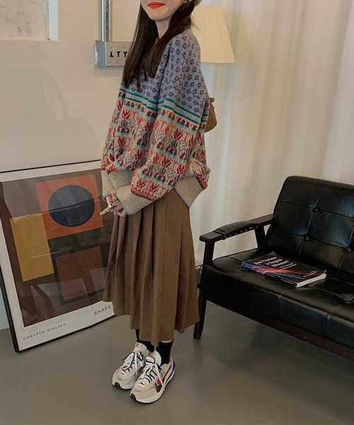 Girly Doll(ガーリードール)の「ジャガードレトロニット(ニット/セーター・レディース・ピンク/ブルー・F)」の7枚目の写真