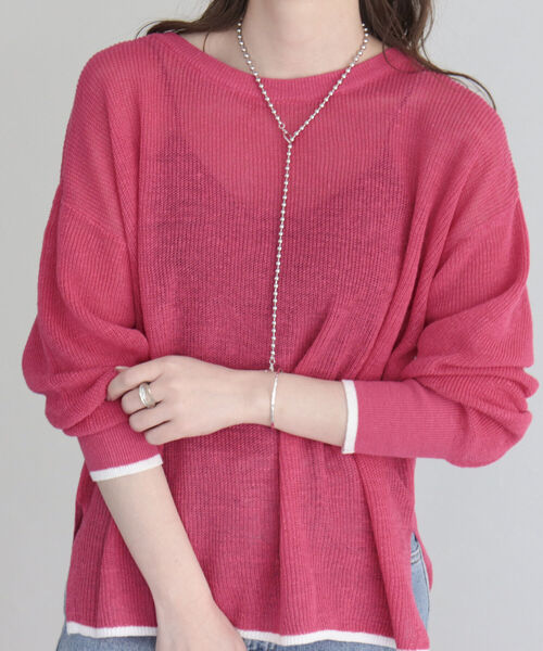 fredy emue(フレディエミュ)の「リネン片畦配色プルオーバー(ニット/セーター・レディース・チャコールグレー/オフホワイト/グリーン/ピンク・38)」の4枚目の写真