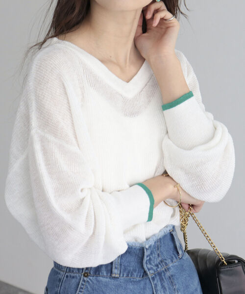 fredy emue(フレディエミュ)の「リネン片畦配色プルオーバー(ニット/セーター・レディース・チャコールグレー/オフホワイト/グリーン/ピンク・38)」の9枚目の写真