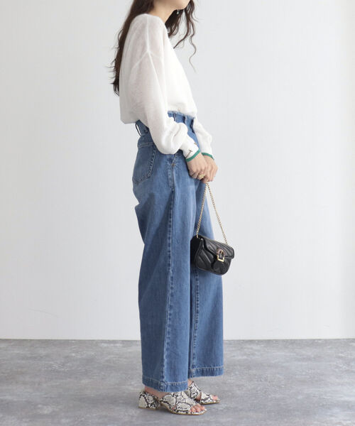 fredy emue(フレディエミュ)の「リネン片畦配色プルオーバー(ニット/セーター・レディース・チャコールグレー/オフホワイト/グリーン/ピンク・38)」の14枚目の写真