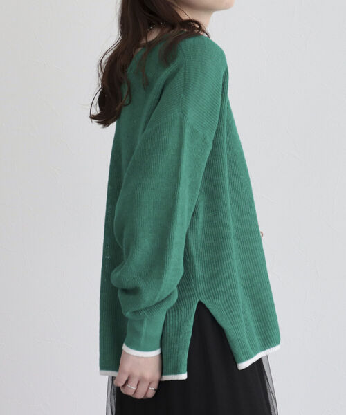 fredy emue(フレディエミュ)の「リネン片畦配色プルオーバー(ニット/セーター・レディース・チャコールグレー/オフホワイト/グリーン/ピンク・38)」の10枚目の写真