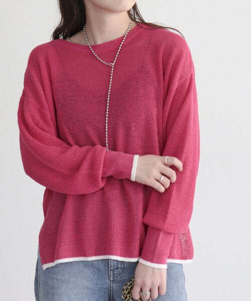 fredy emue(フレディエミュ)の「リネン片畦配色プルオーバー(ニット/セーター・レディース・チャコールグレー/オフホワイト/グリーン/ピンク・38)」の11枚目の写真